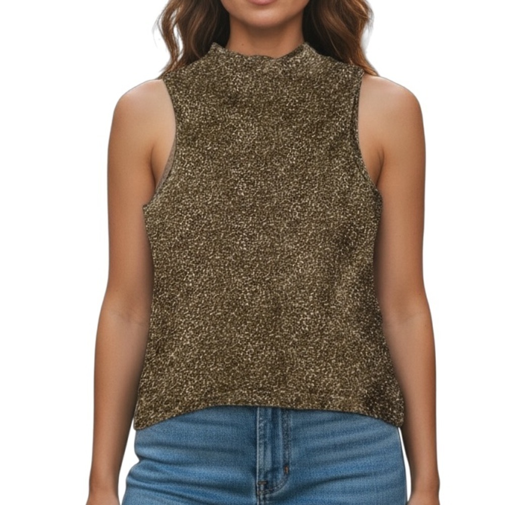 Cynthia Max Vintage Animal Print Sleeveless Mockneck Sweater
